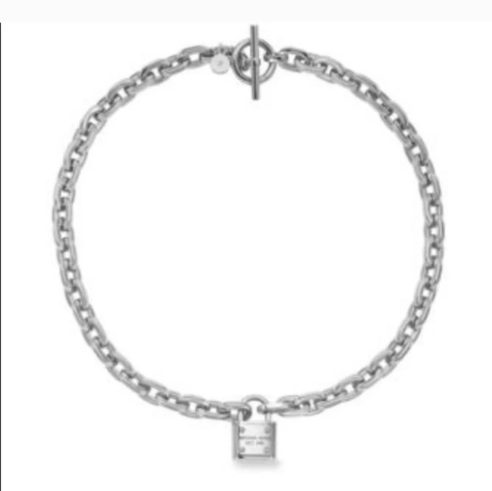 Michael Kors Square Chain Link Padlock Necklace Silver Plate Stainless Steel NWT - Picture 7 of 16